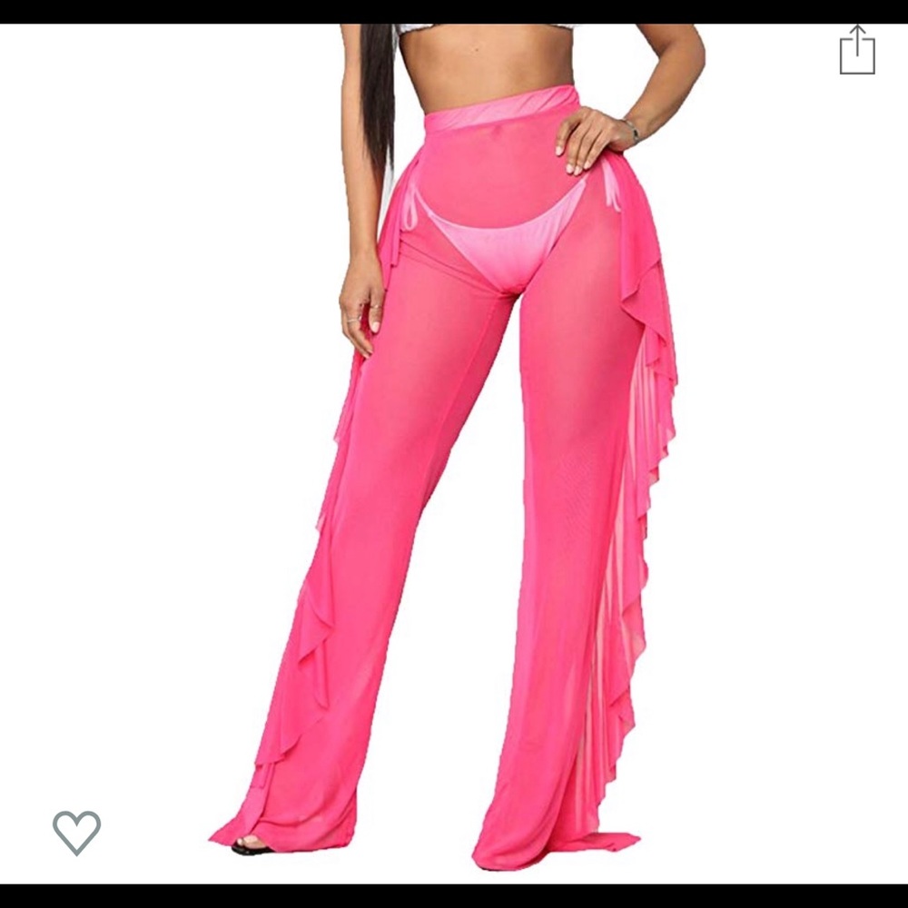 (Never Worn) Neon Pink Mesh Ruffle Beach Pants